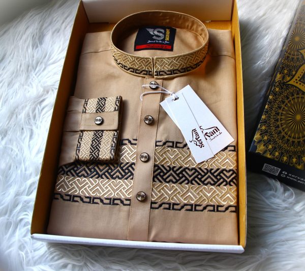 Luxury Biscuits Color Embroidery Cuff Punjabi