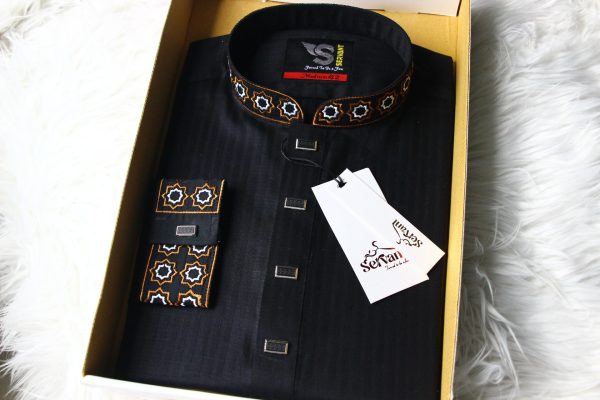 Black Stripe Embroidery Cuff Punjabi