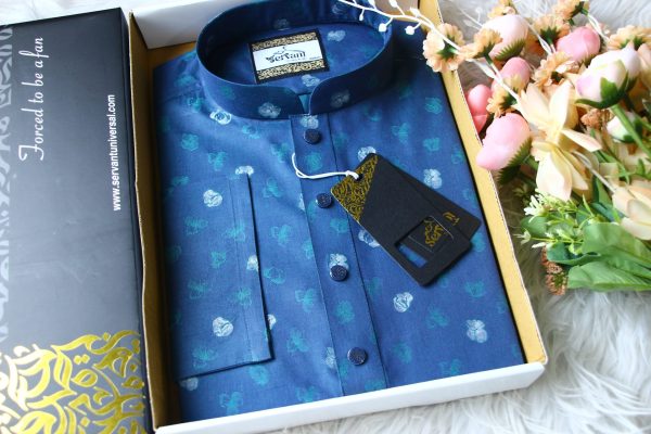 Luxury Cobalt Blue Jacquard Cotton Punjabi