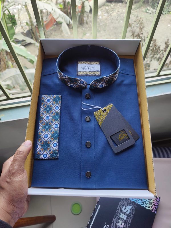 Indigo dye Contrast Silver Panjabi