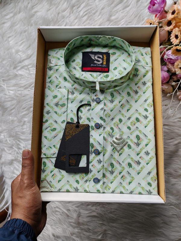 Imported Digital Printed Sequence Panjabi-Lemon