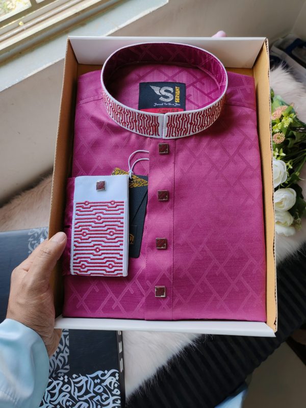 Deep Magenta Double Cuff Embroidery Luxury Panjabi