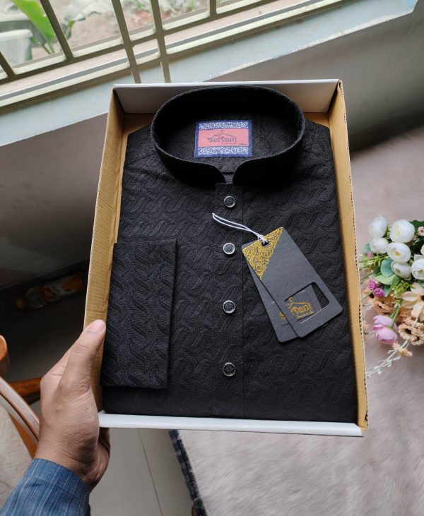 Imported Chicken Cotton Luxury Panjabi - Black
