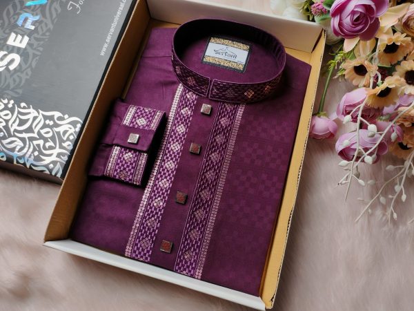 Majestic Purple Embroidery & Sequence design Premium Panjabi