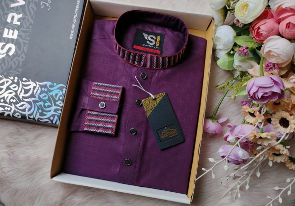 Regal Purple Embroidery Cuff Panjabi