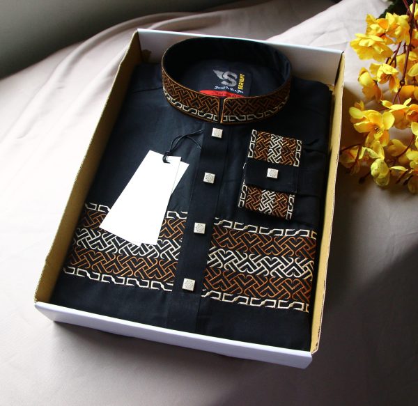 Luxury Black Color Embroidery Cuff Punjabi