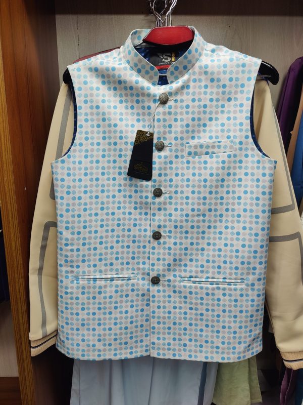 White Color With Ball Print Waist Coat