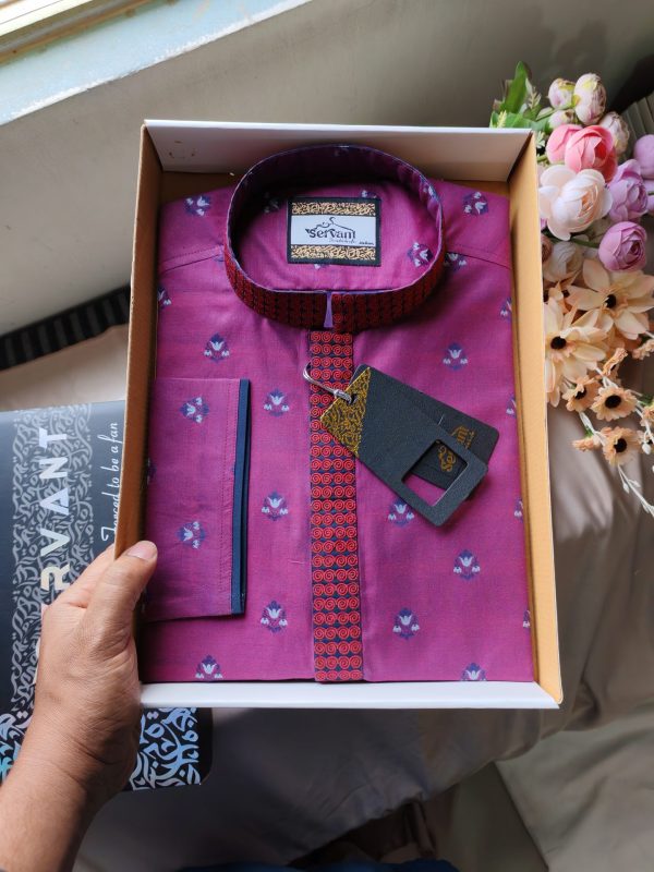 Wine Color Imported Jacquard Cotton Double Plate Panjabi