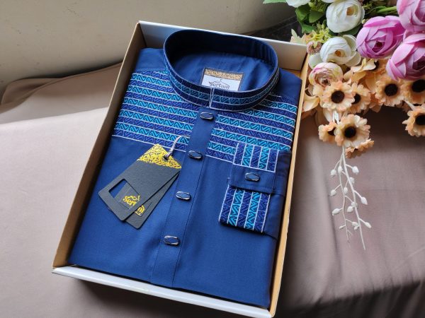 Royal Blue Chest Embroidery Luxury Panjabi