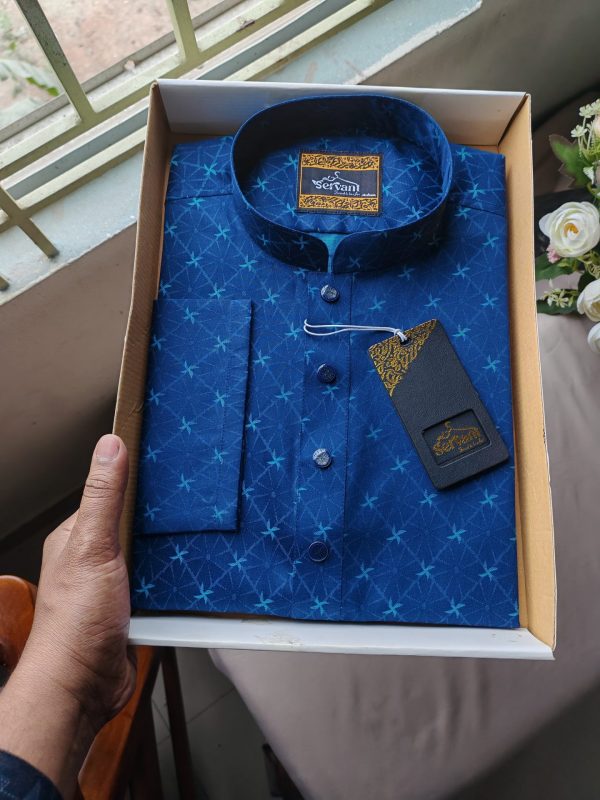 Admiral Blue Jacquard Cotton Solid Panjabi