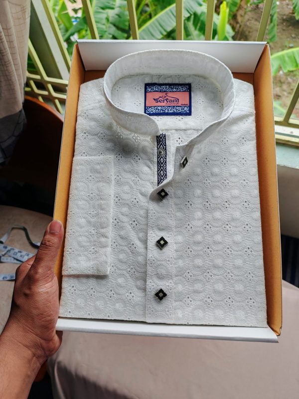 White Chicken Ball Holl Design Premium Panjabi