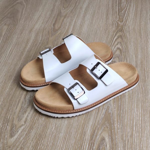 Duke Slide – Premium Double-Buckle Leather Sandal (White)