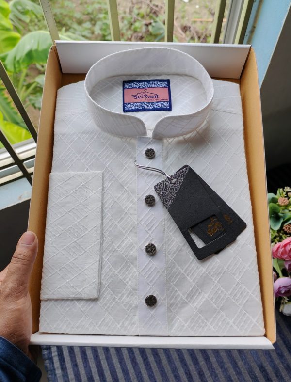 White Chicken Box Stripe Design Premium Panjabi