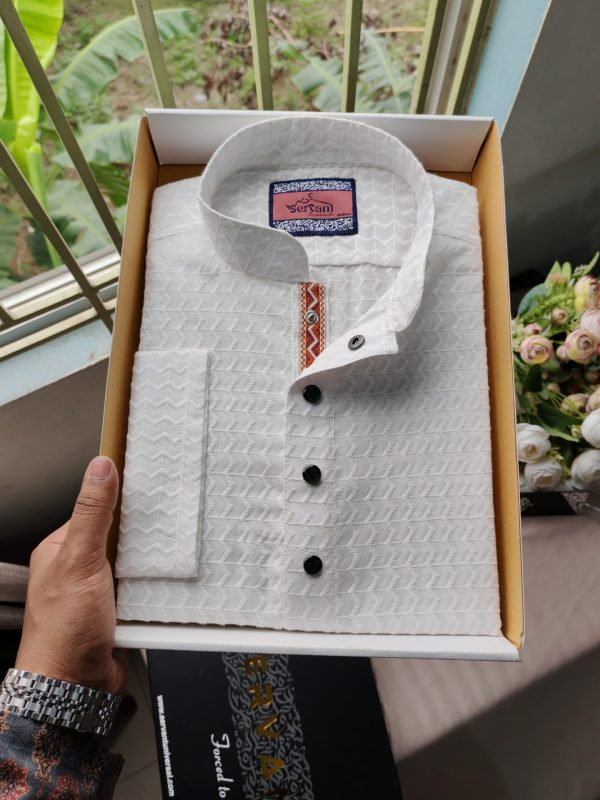 White Chicken Cotton Arrow Design Premium Panjabi