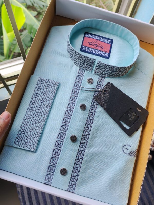 Sky Pastel Blue Embroidery Premium Panjabi