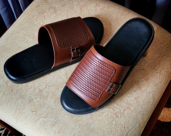 Leather Slider Sandal - Brown