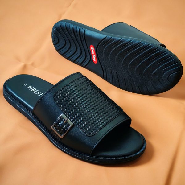 Leather Slider Sandal – Black