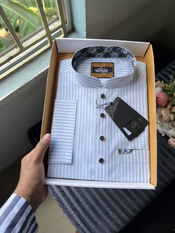 SKY Blue & White Stripe Pocket Punjabi