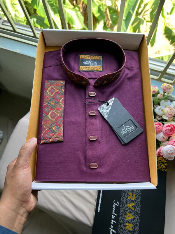 Dark Maroon Contrast Silver Punjabi